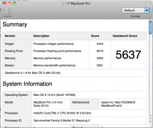 macbok pro Geekbench benchmark